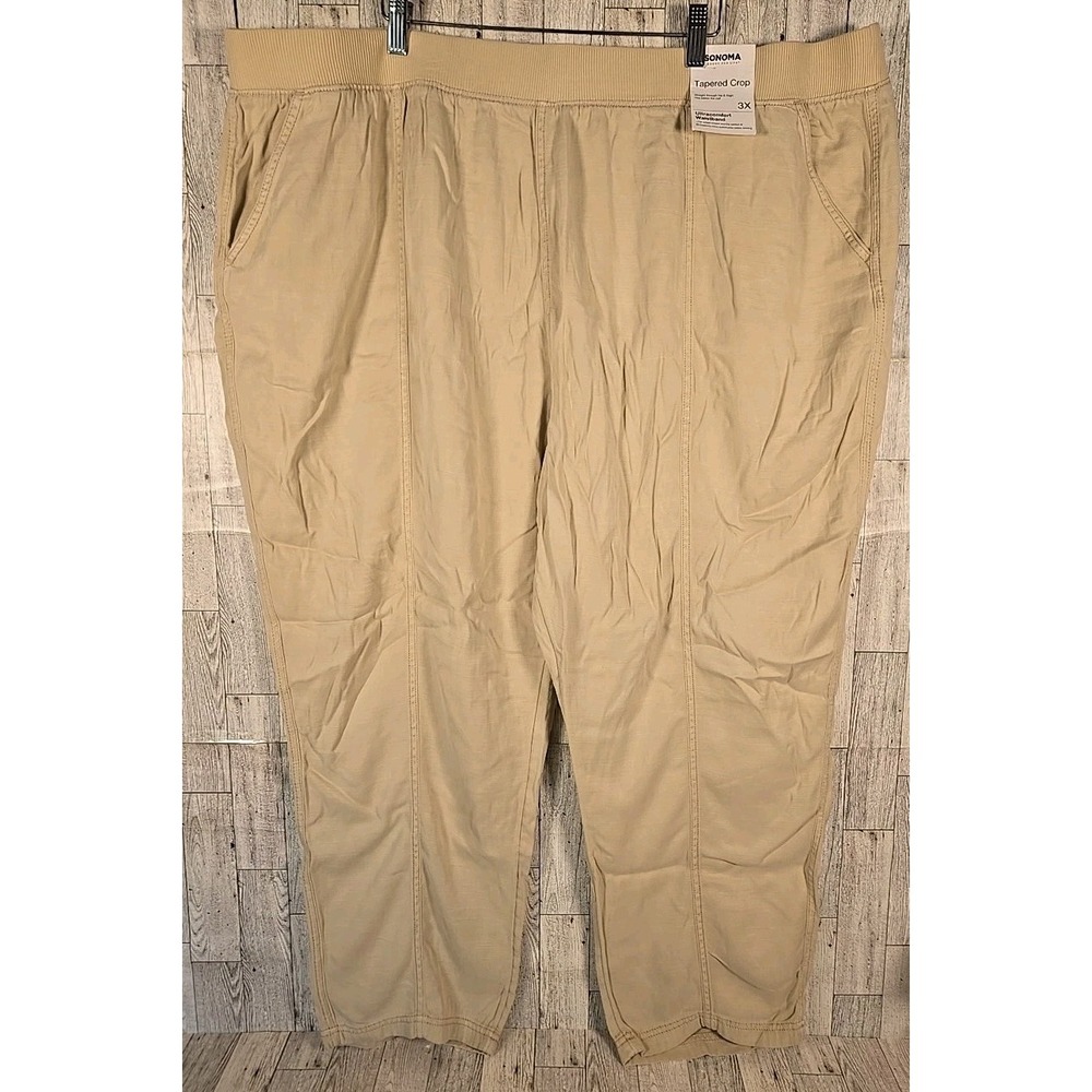 Sonoma Pants 3X Tapered Crop Beige Ultracomfort Waistband Pull On Womens NEW